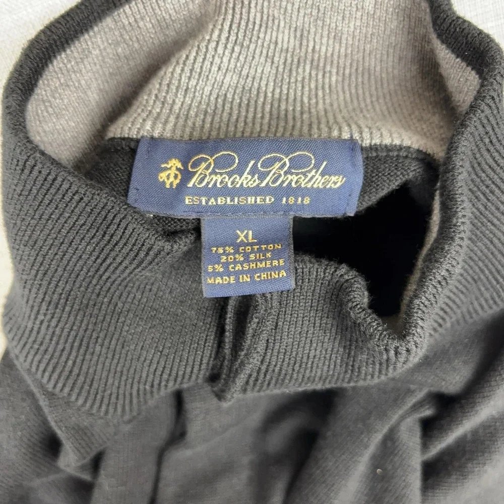 Brooks Brothers Sweater Mens XL Black 1/4 Zip Mock Neck Cotton Cashmere Pullover
